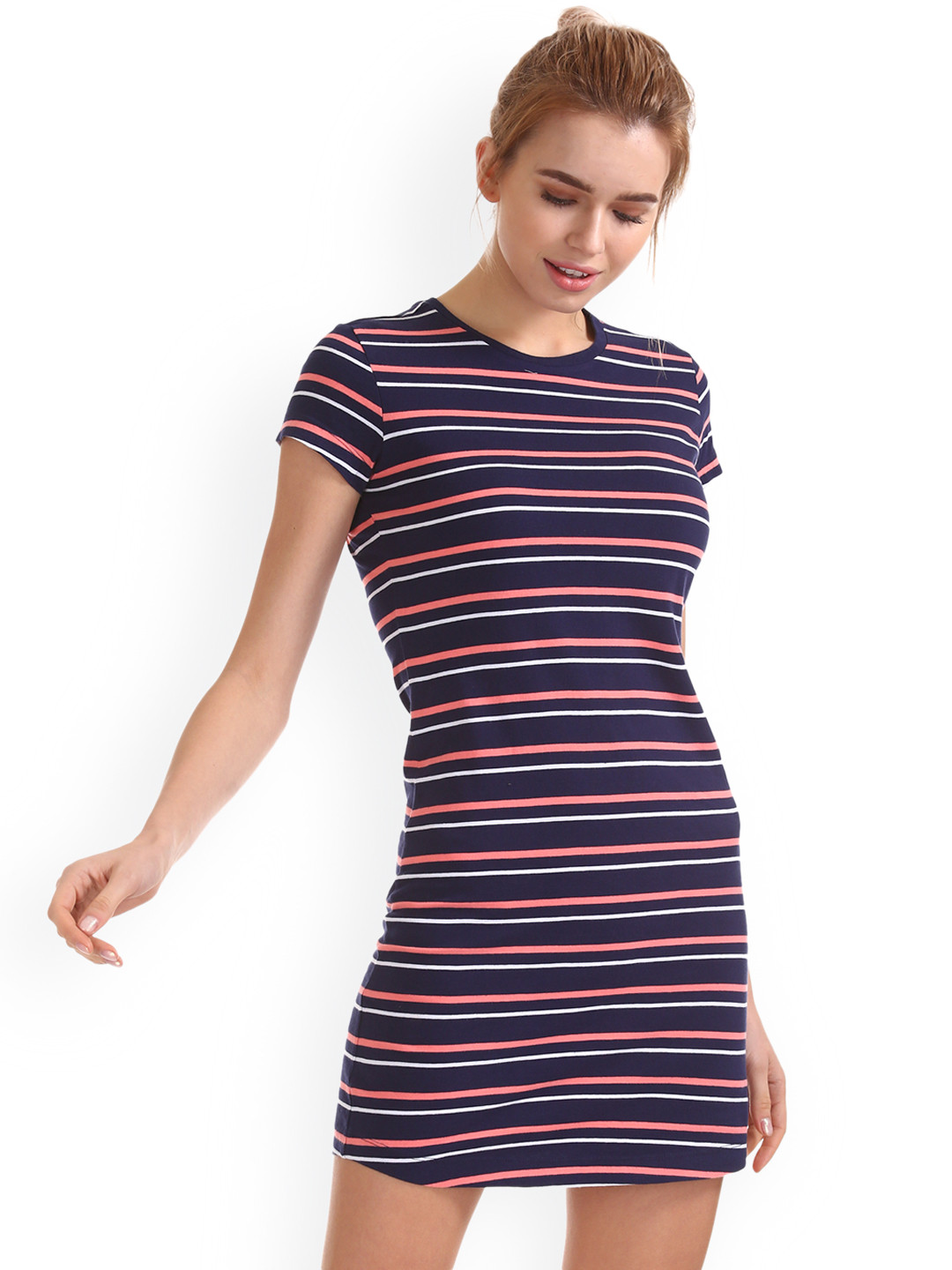 

Flying Machine Women Blue Striped T-shirt Dress
