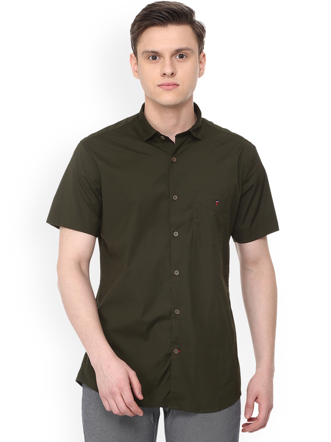 

Louis Philippe Men Olive Green Slim Fit Solid Casual Shirt
