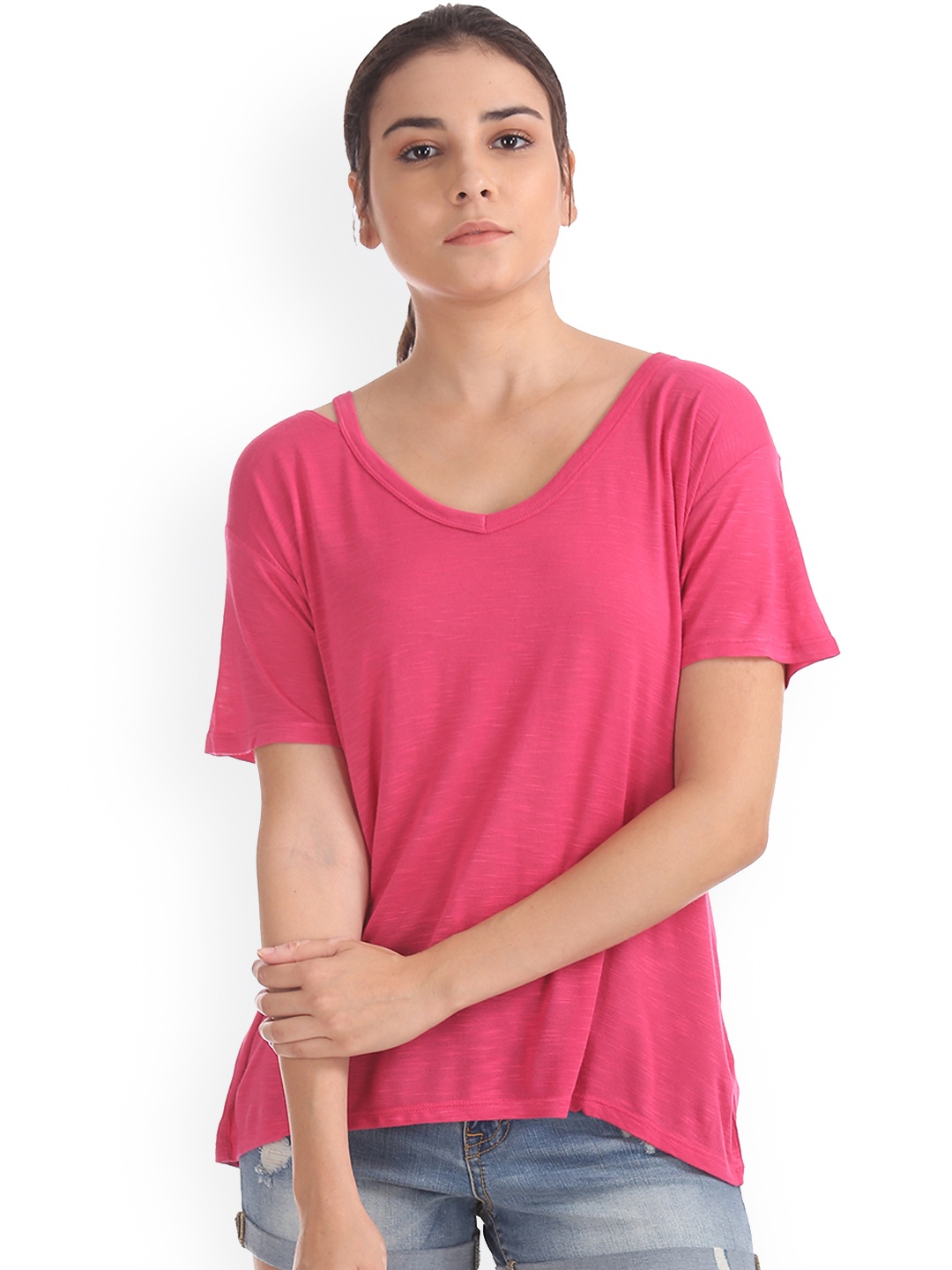 

Aeropostale Women Pink Printed A-Line Top
