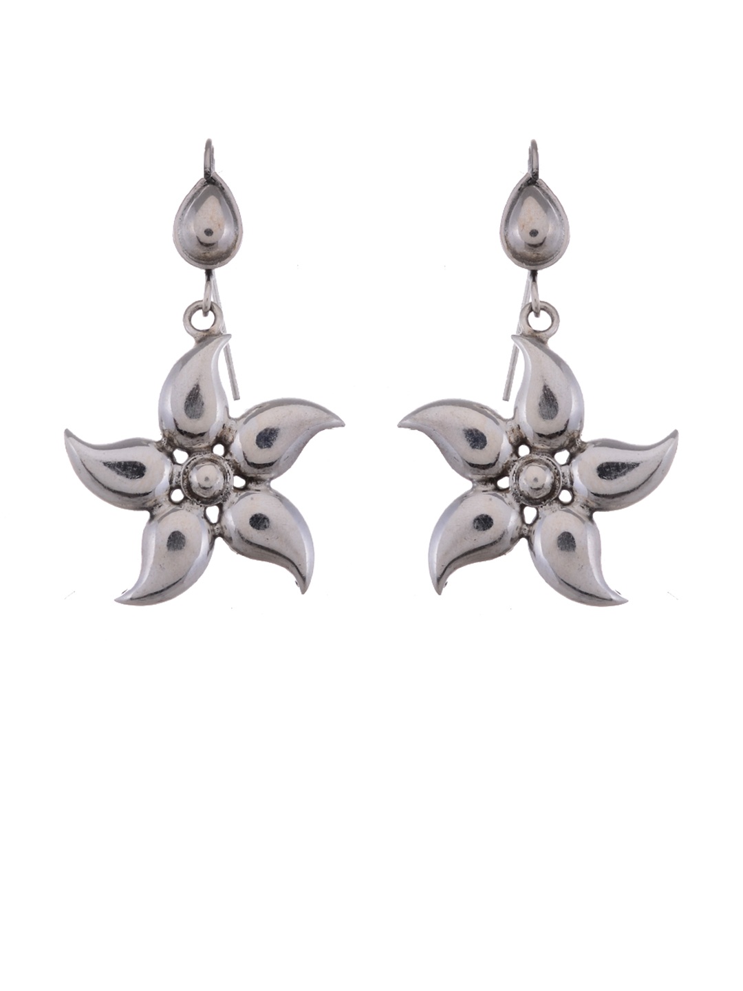 Silvermerc Designs 9.25 Sterling Silver Floral Drop Earrings with Oxidised Silver-Plating