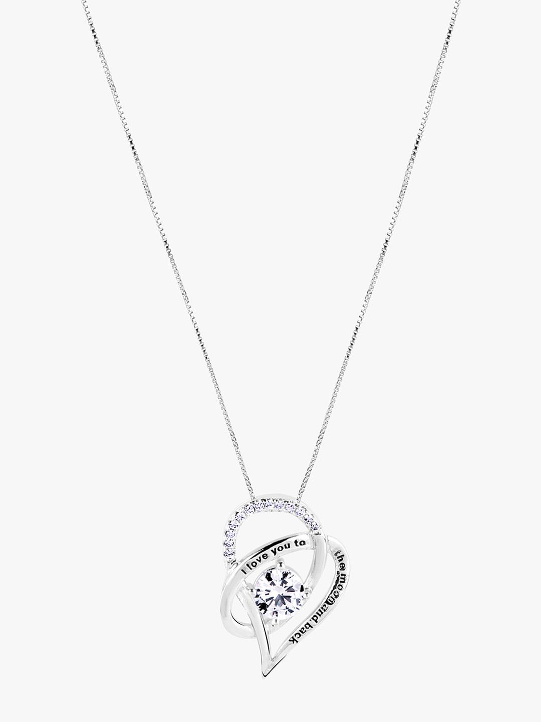 

Peora Women Silver-Plated CZ Stone-Studded Double Heart-Shaped Pendant With Chain
