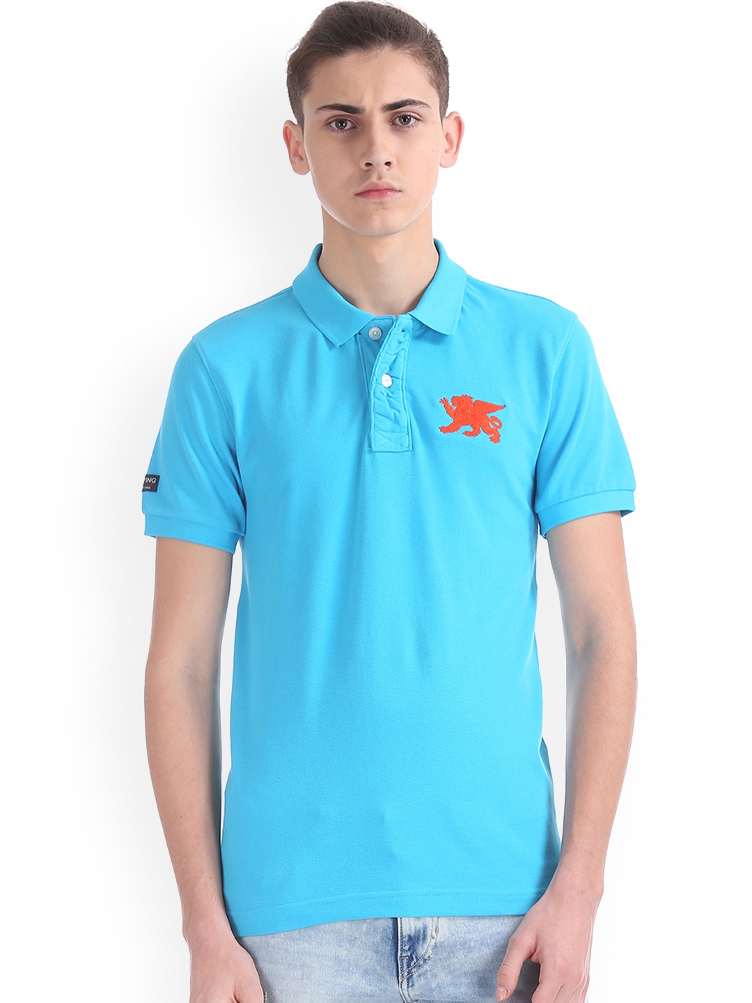 

Flying Machine Men Blue Solid Polo Collar T-shirt