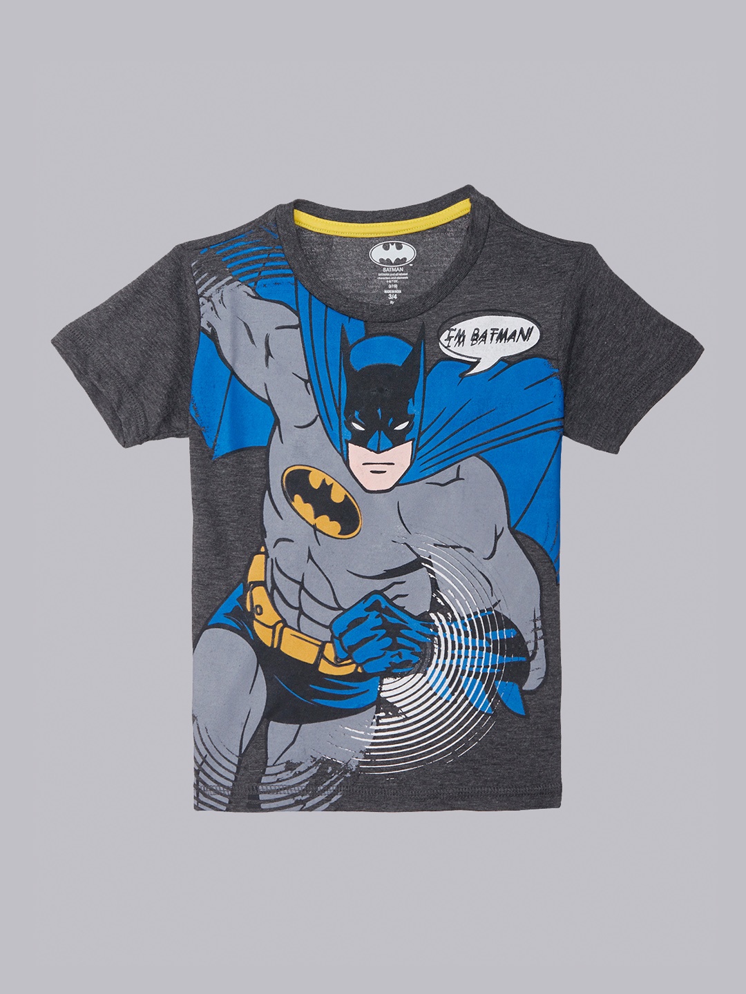 

Kids Ville Boys Grey Melange Batman Printed Round Neck T-shirt