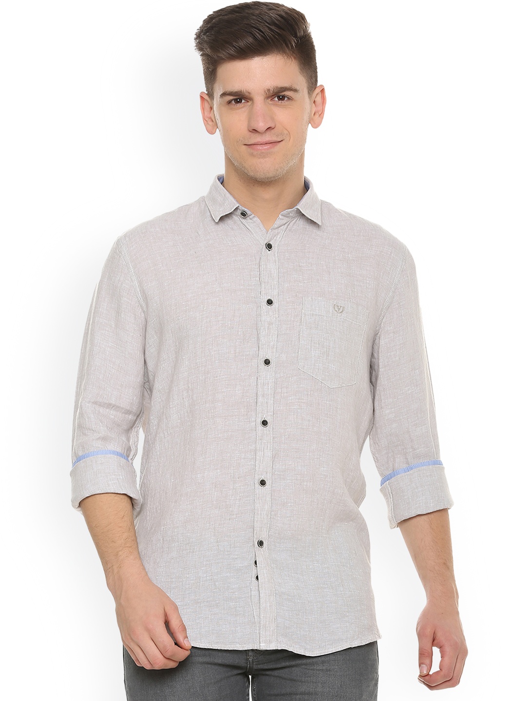 Van Heusen Sport Men Grey Slim Fit Linen Solid Casual Shirt