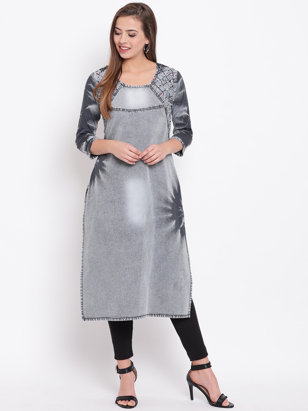 

Kvsfab Women Grey Dyed Straight Kurta