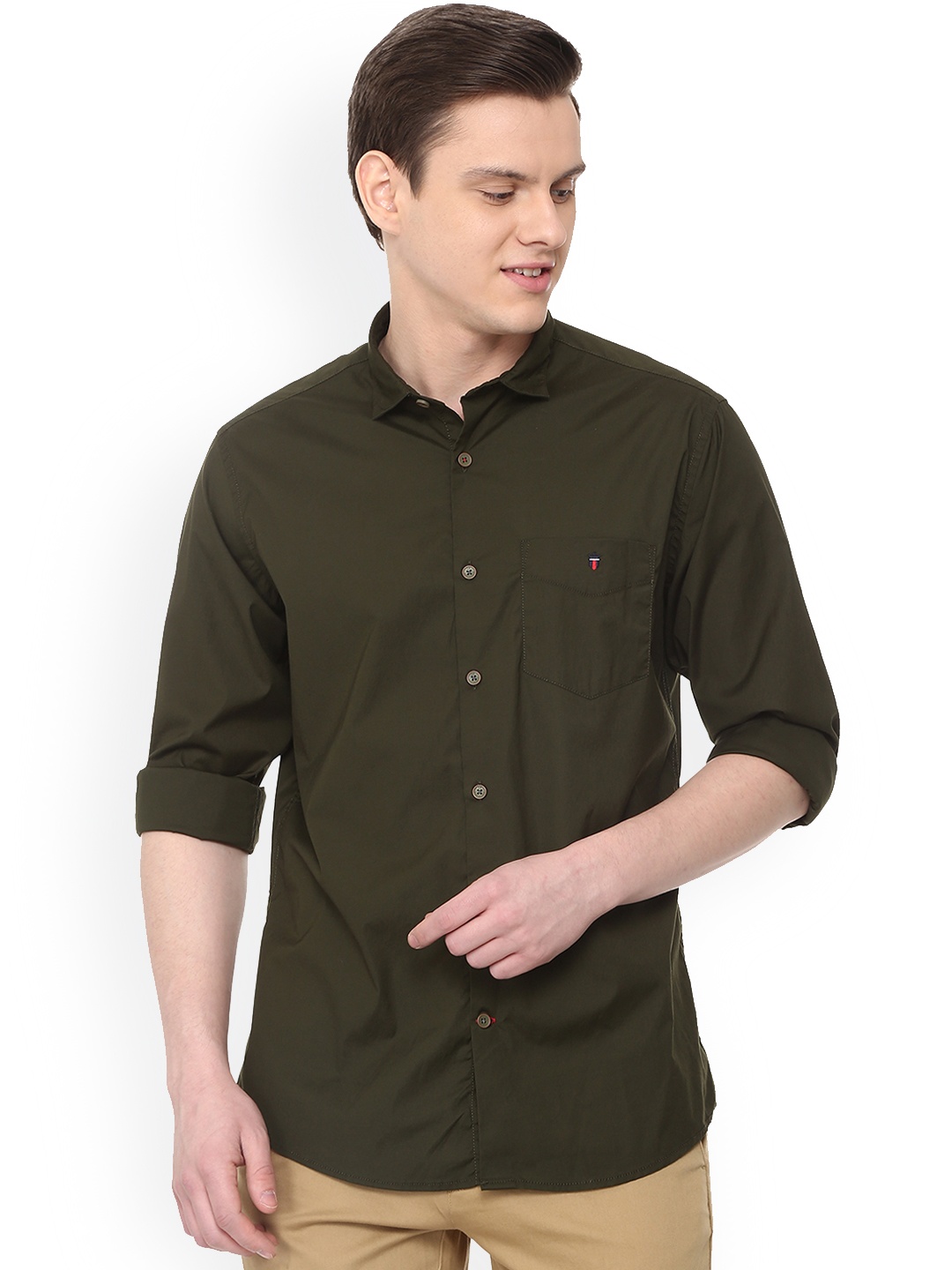 

Louis Philippe Men Olive Green Slim Fit Solid Casual Shirt