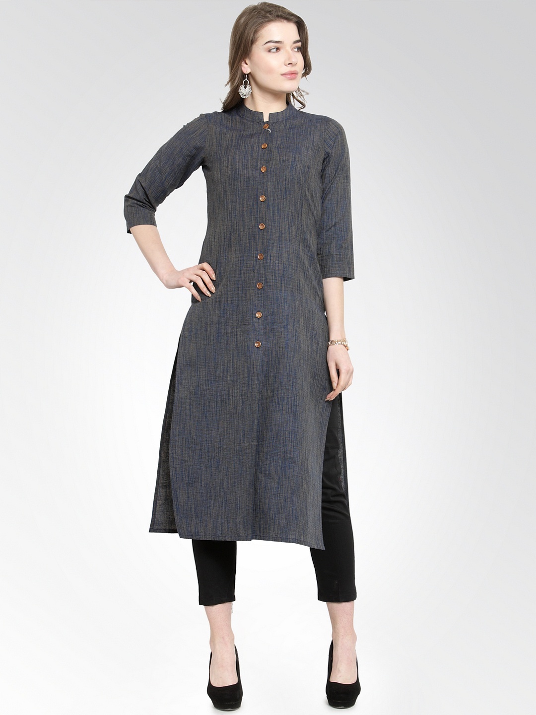 

Jompers Women Navy Blue Woven Design Straight Kurta