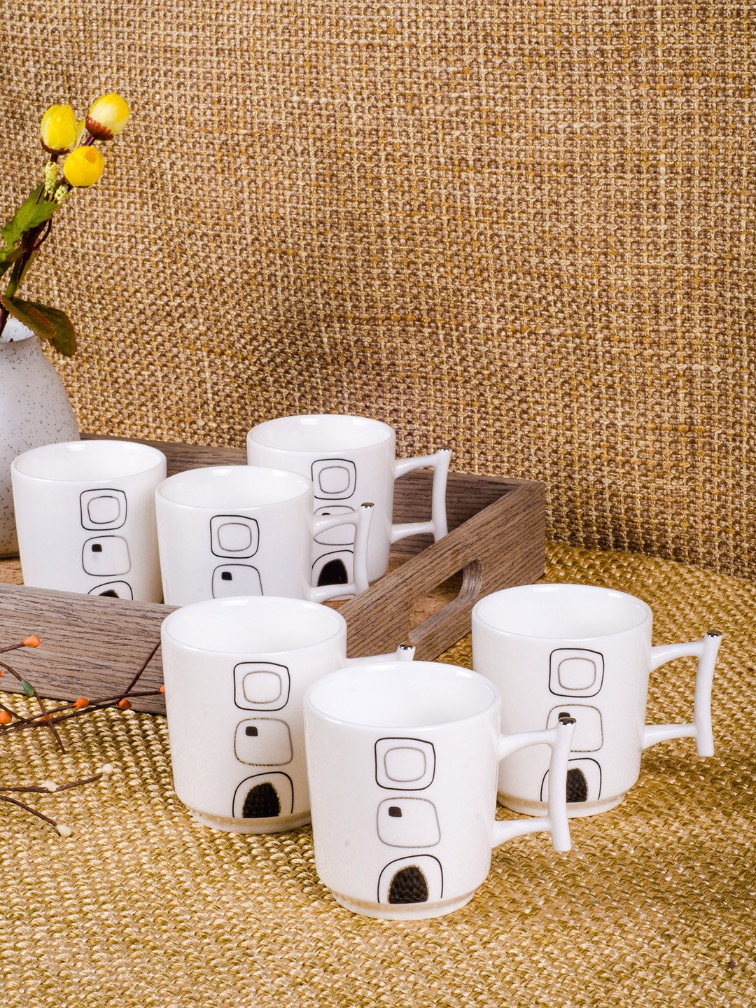 

GOODHOMES White 6-Pieces Printed Porcelain Cups Set