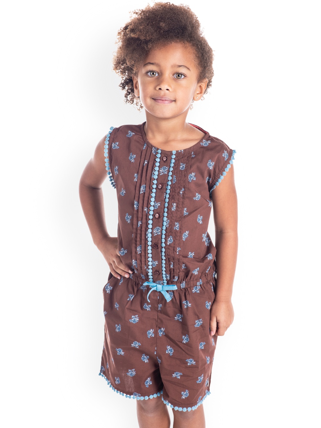

Cherry Crumble Girls Brown & Blue Printed Romper