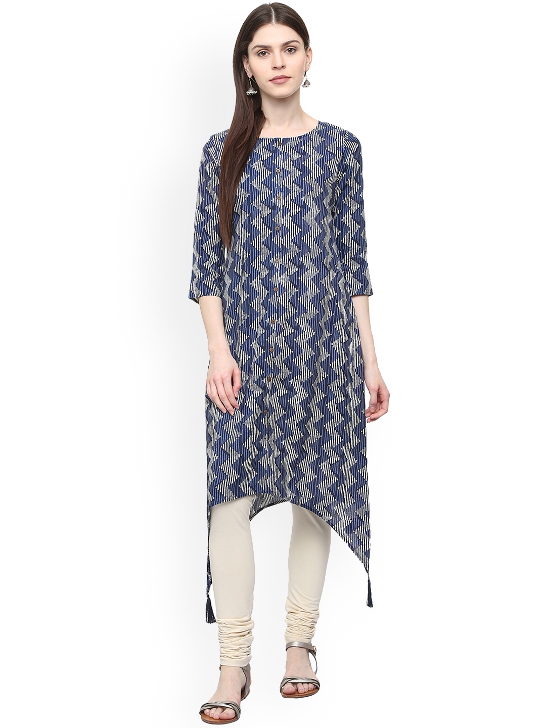 

People Women Blue Printed A-Line Kurta