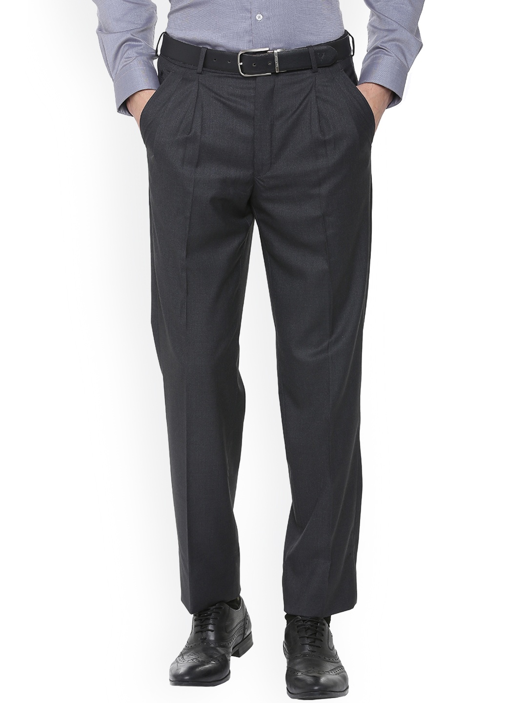 

Louis Philippe Men Grey Regular Fit Solid Formal Trousers