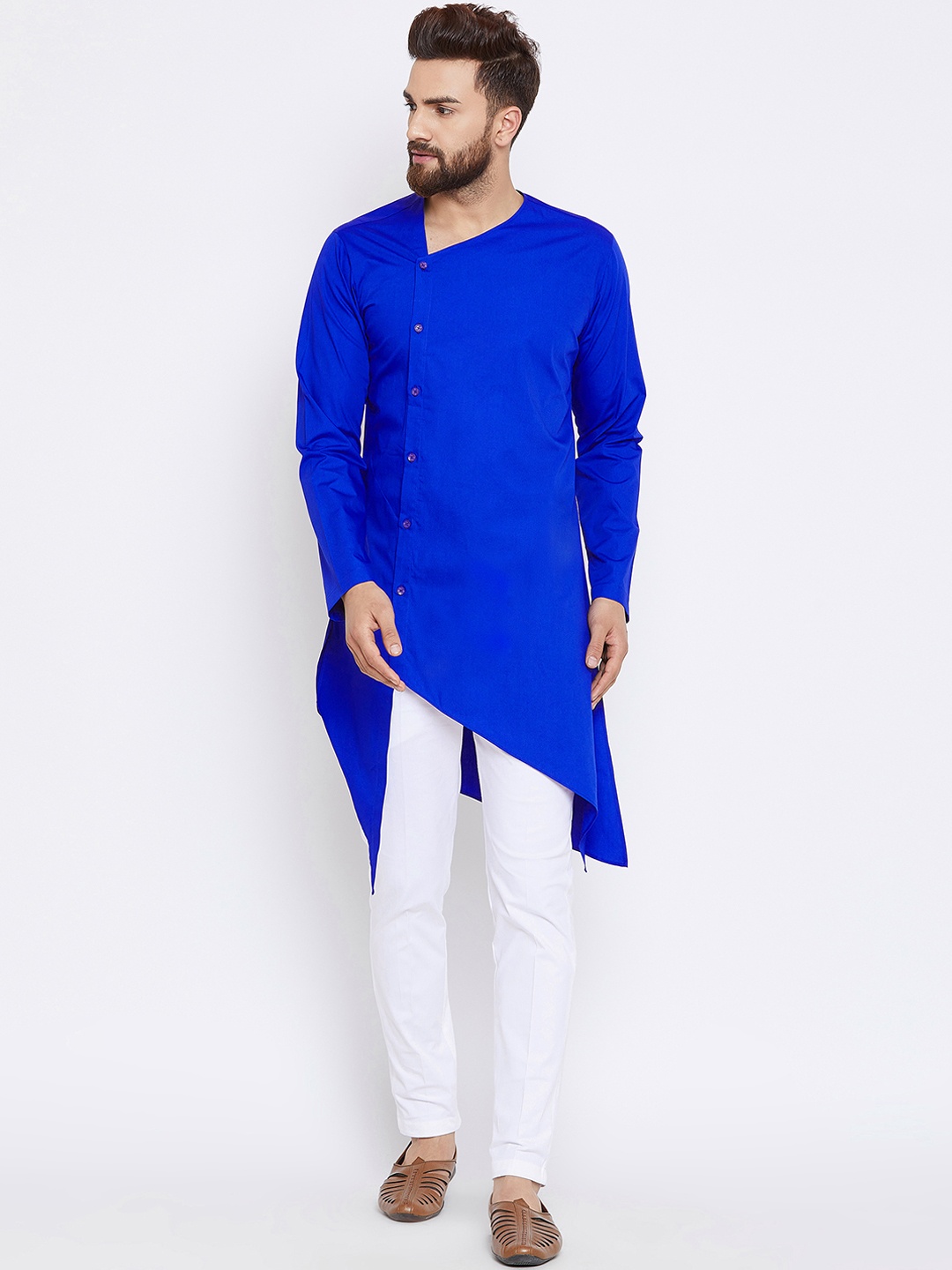See Designs Men Blue Solid Straight Kurta