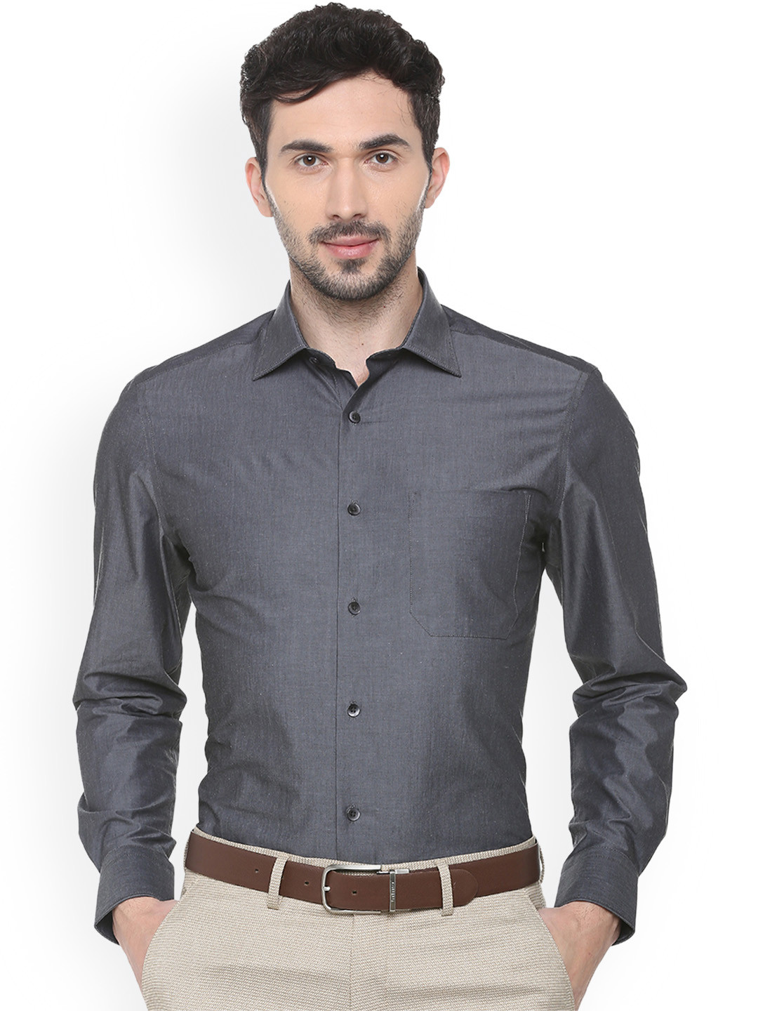 

Louis Philippe Men Grey Regular Fit Solid Formal Shirt