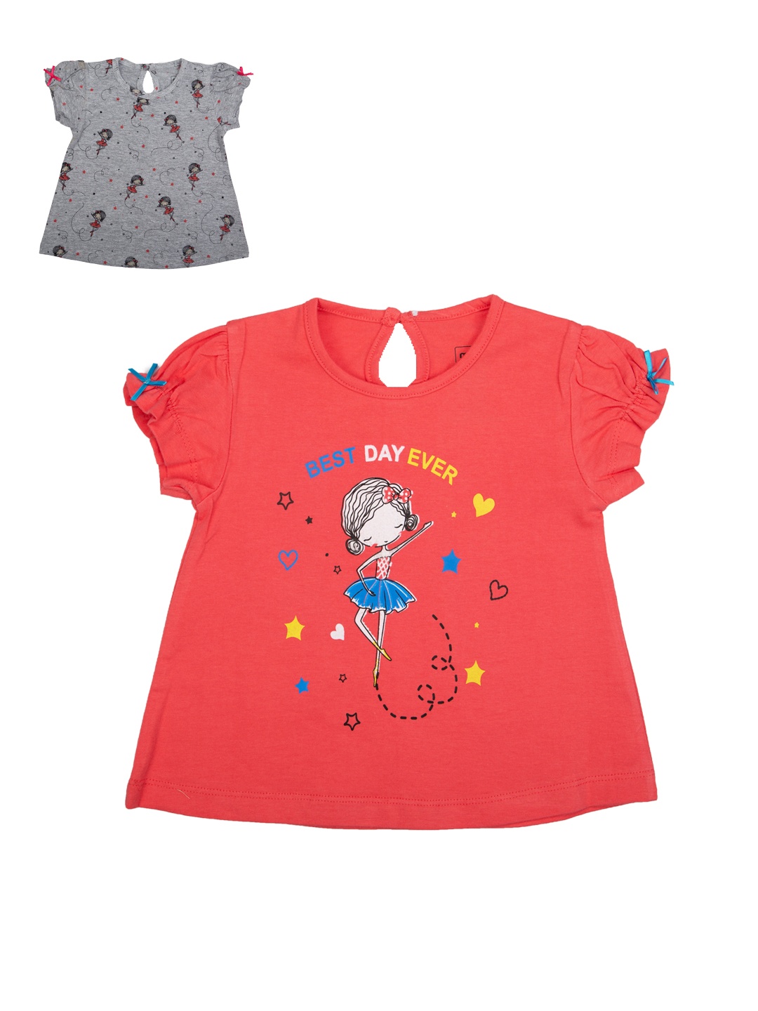 

MeeMee Pack of 2 Girls Printed A-Line Tops, Coral