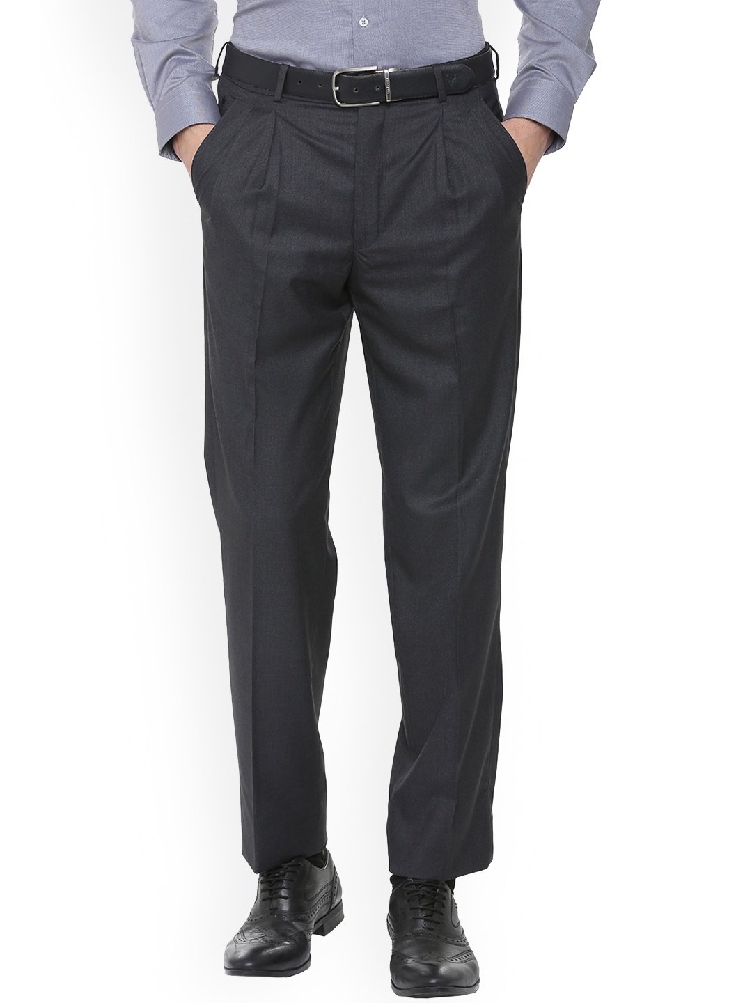 Louis Philippe Men Grey Regular Fit Solid Formal Trousers