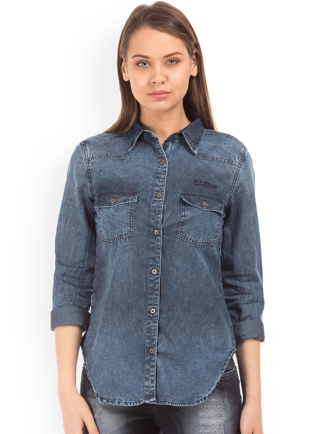 

Ed Hardy Women Navy Blue Regular Fit Faded Casual Shirt