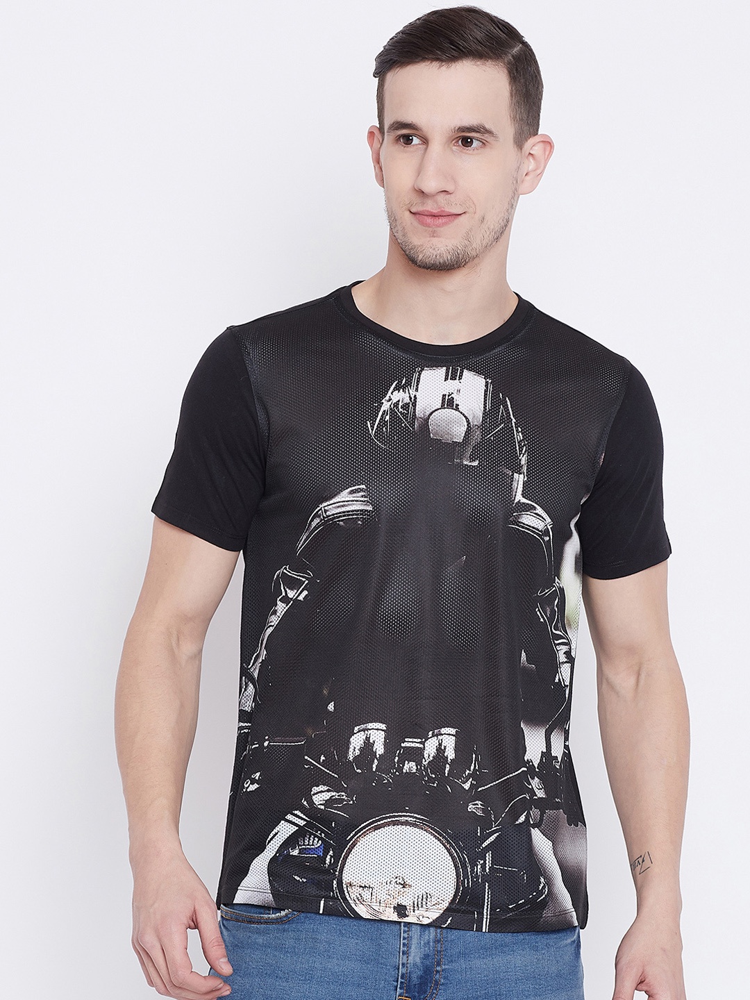

Wear Your Mind Men Black Printed Round Neck T-shirt