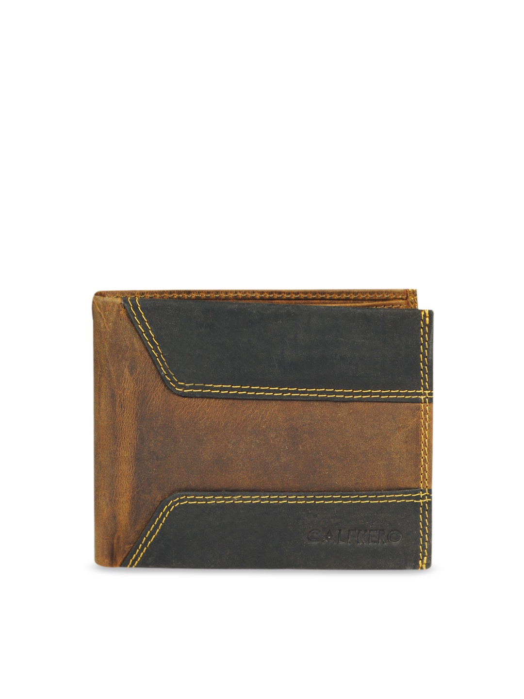 

CALFNERO Men Brown Colorblocked Two Fold Wallet