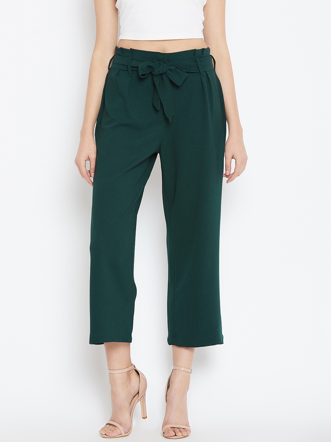 

Zastraa Women Green Flared Solid Culottes