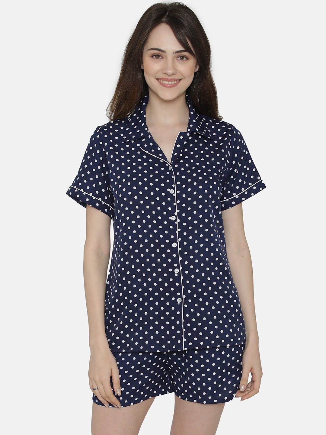 

Clovia Women Blue & White Printed Night suit LS0225A08