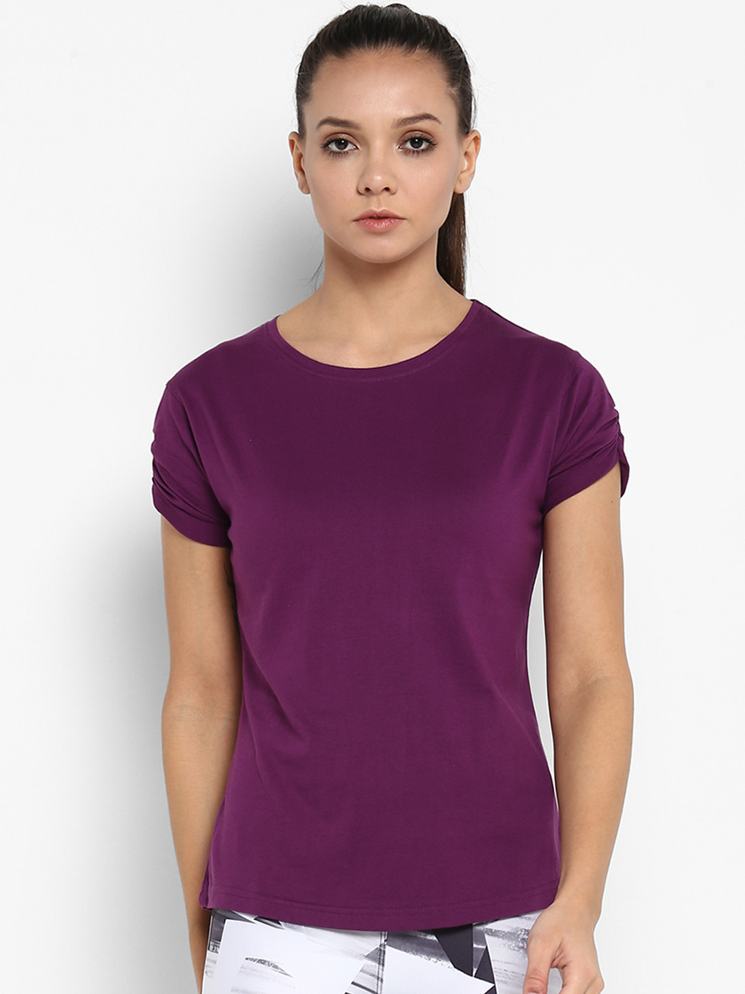 

appulse Women Purple Solid Round Neck T-shirt