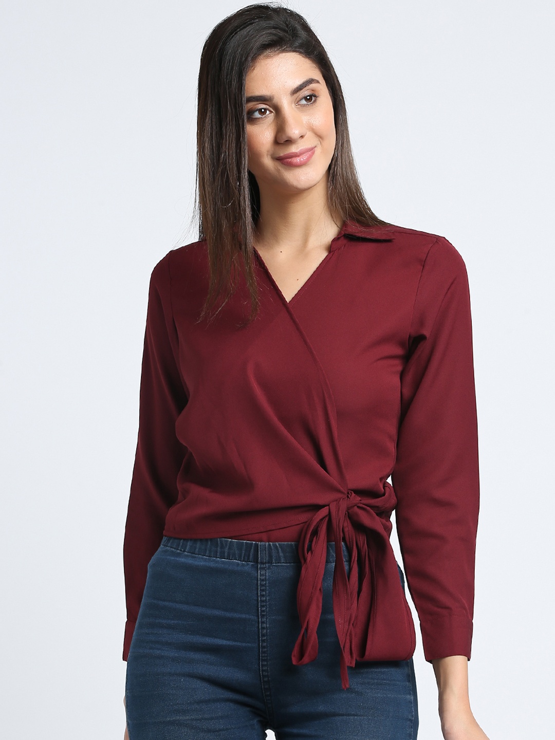 

Trend Arrest Women Maroon Solid Wrap Top