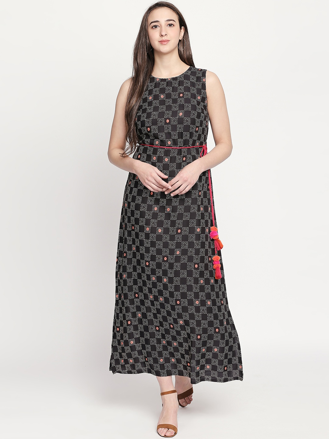 

AKKRITI BY PANTALOONS Women Black Printed Maxi Dress