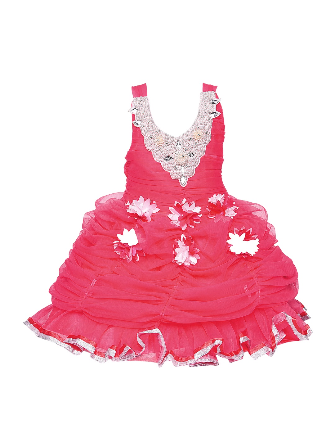 

Wish Karo Girls Pink Self Design Fit and Flare Dress