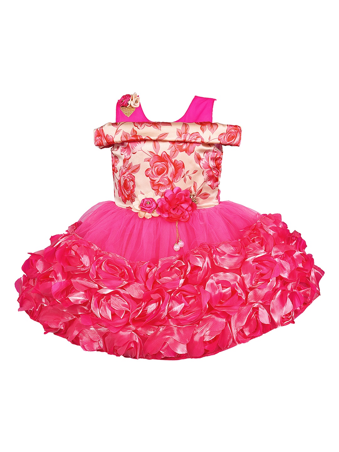 Wish Karo Girls Pink Self Design Fit and Flare Dress