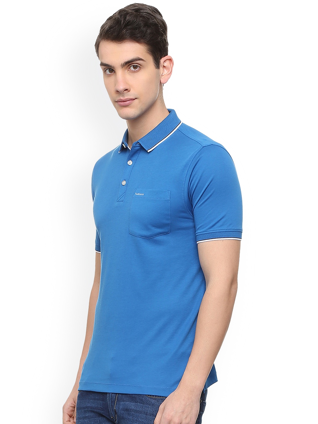 

Van Heusen Men Blue Solid Polo Collar Pure Cotton T-shirt