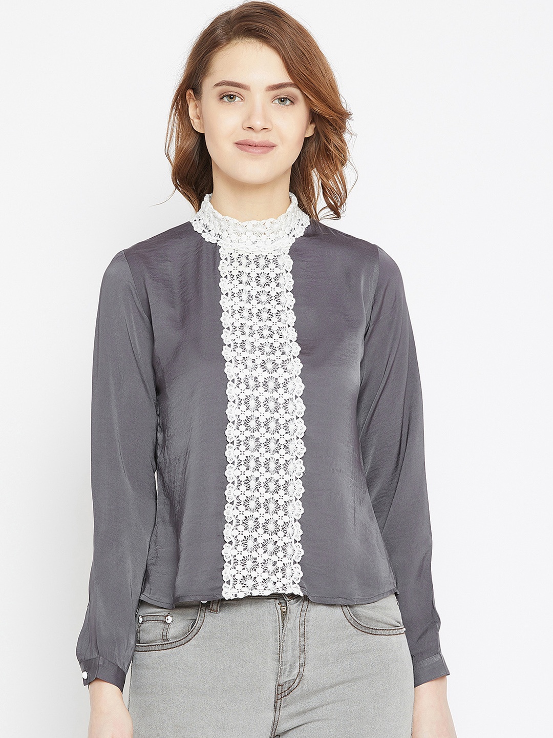 Zastraa Women Grey Solid Top