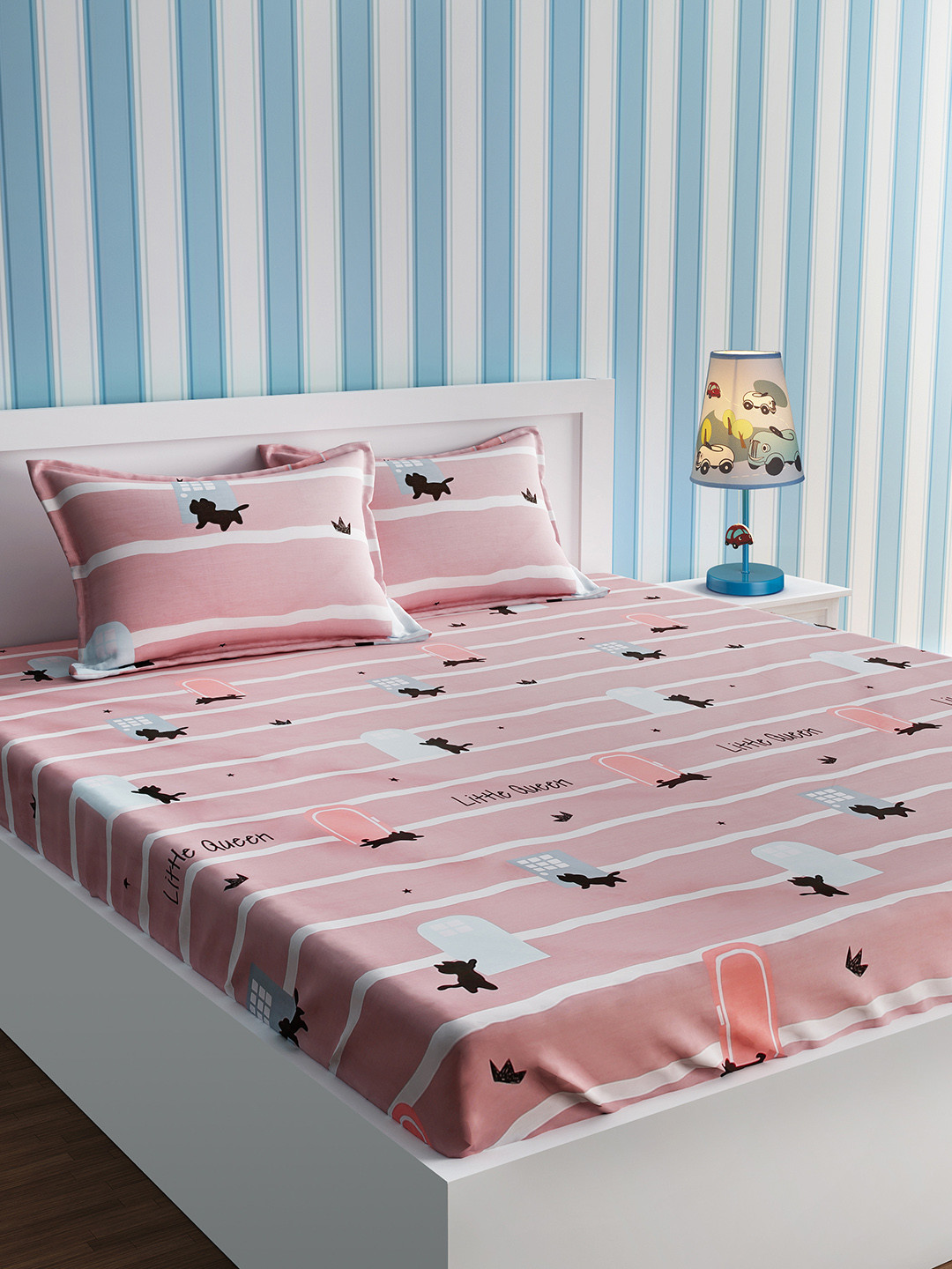 

URBAN DREAM Multicoloured Cartoon Characters 210 TC Cotton 1 Queen Bedsheet with 2 Pillow Covers, Multi