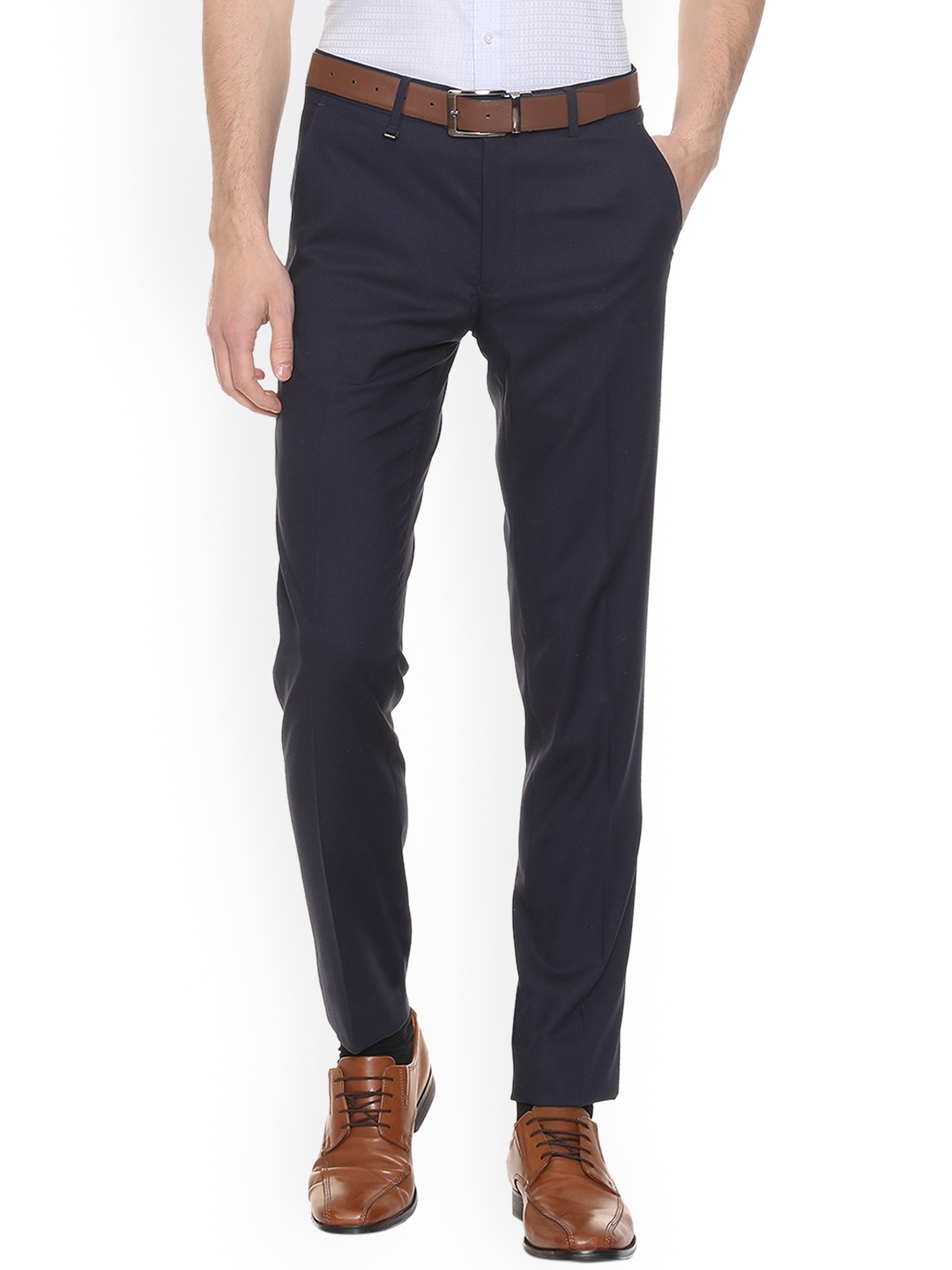 

Van Heusen Men Navy Blue Slim Fit Solid Formal Trousers