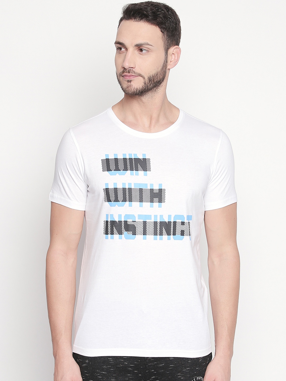 

Ajile by Pantaloons Men White Printed Round Neck Slim Fit Pure Cotton T-shirt