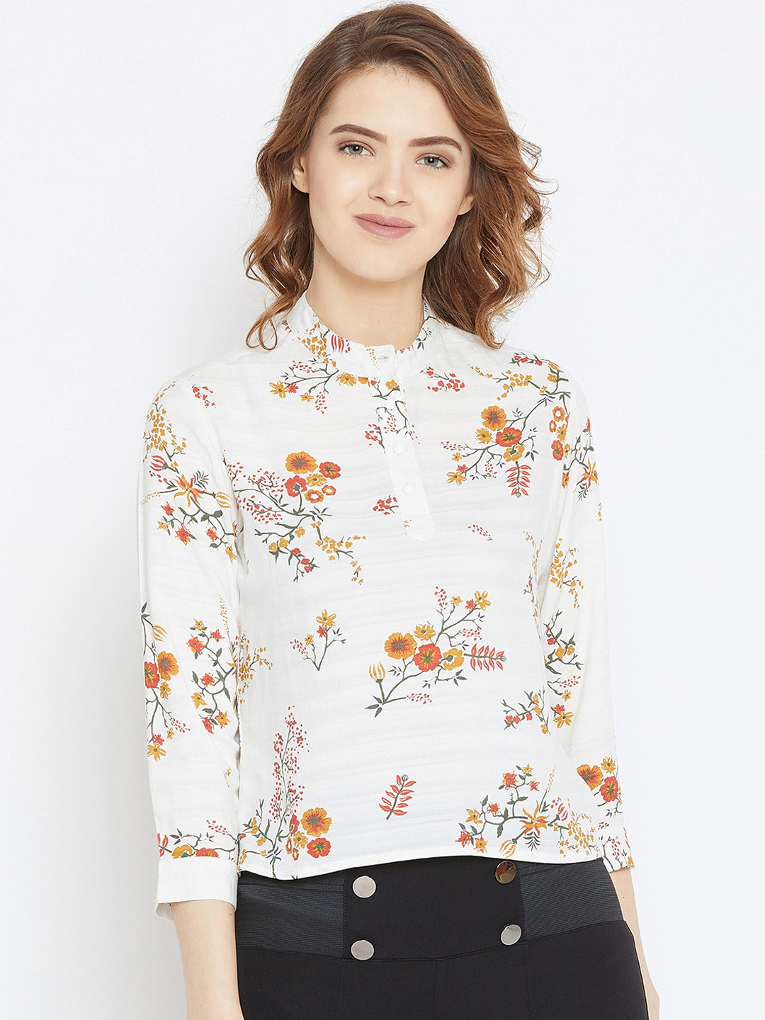 

Zastraa Women White Printed A-Line Top