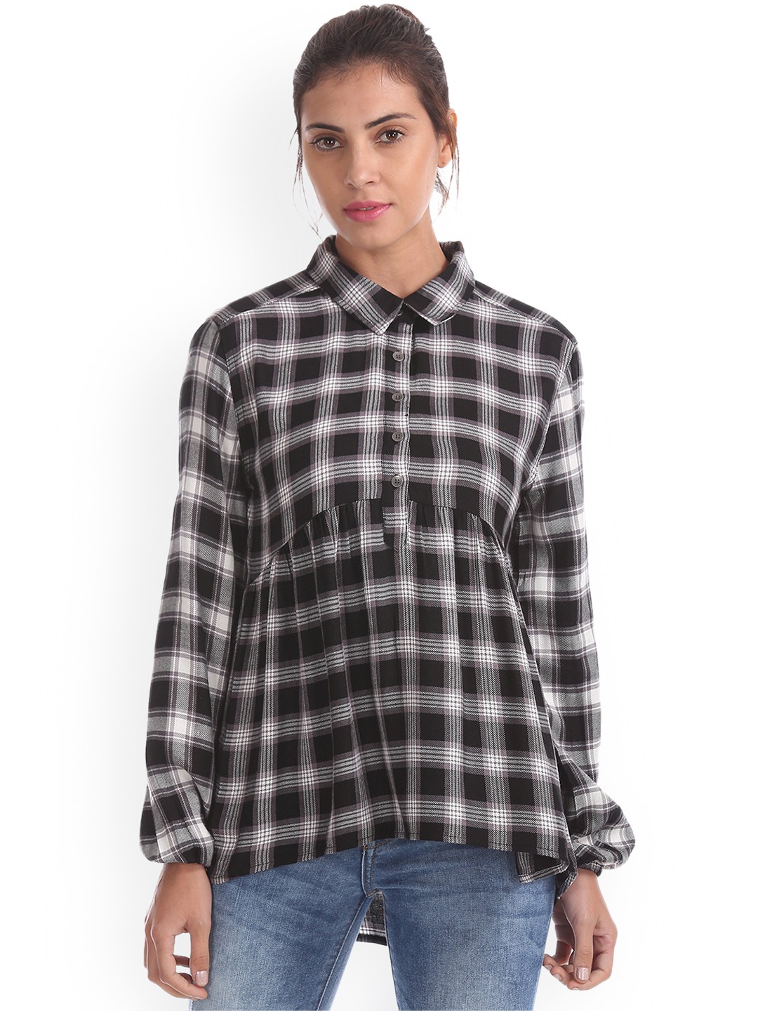 

Aeropostale Women Black & White Regular Fit Checked Casual Shirt