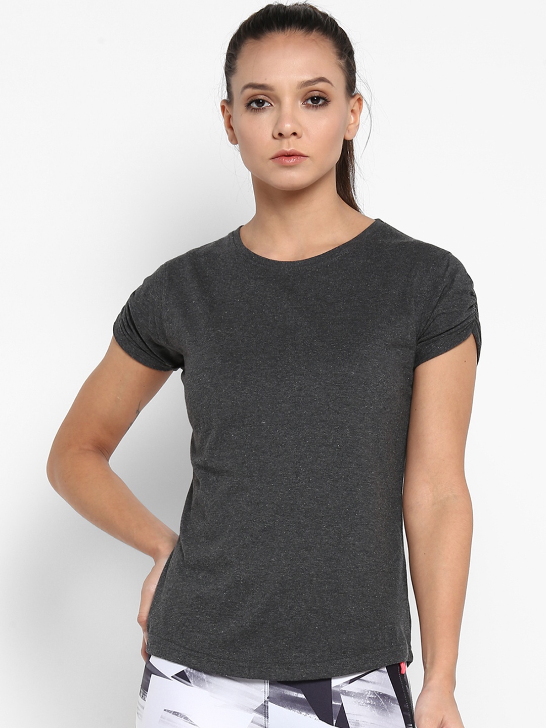 appulse Women Grey Solid Round Neck T-shirt