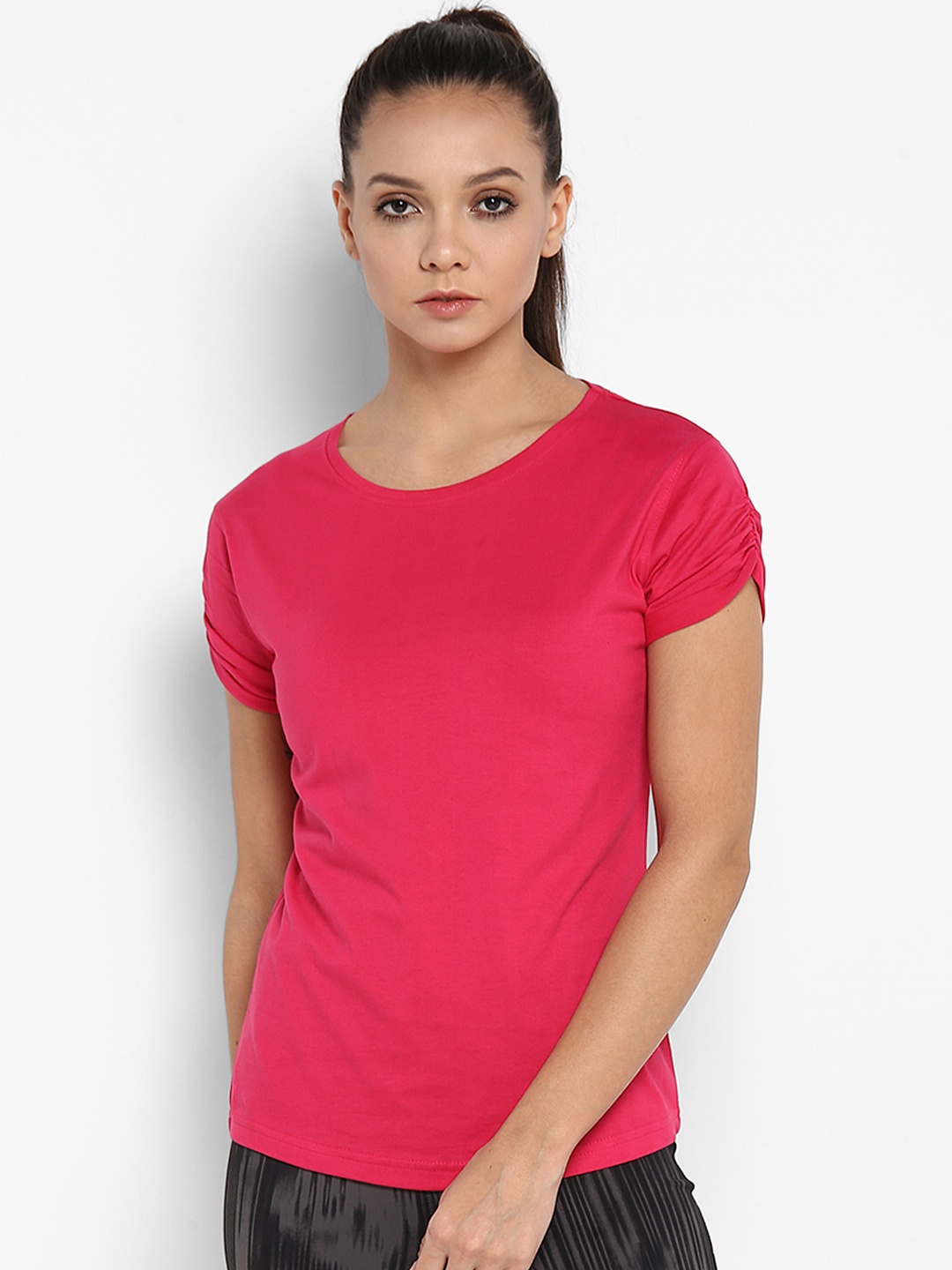 

appulse Women Fuchsia Pink Solid Round Neck T-shirt