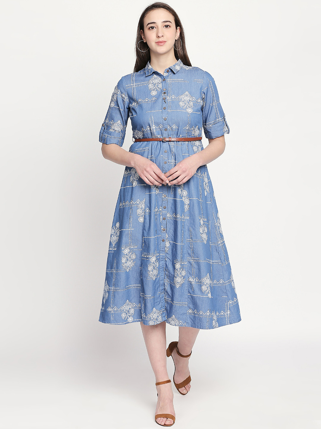 

AKKRITI BY PANTALOONS Women Blue Printed A-Line Dress