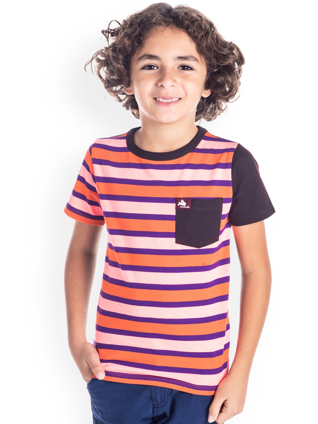Cherry Crumble Boys Multicoloured Striped Round Neck T-shirt, Multi