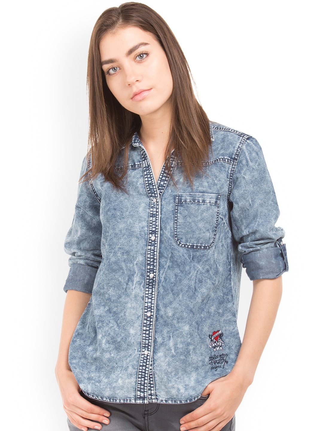 

Ed Hardy Women Blue Regular Fit Faded Casual Shirt