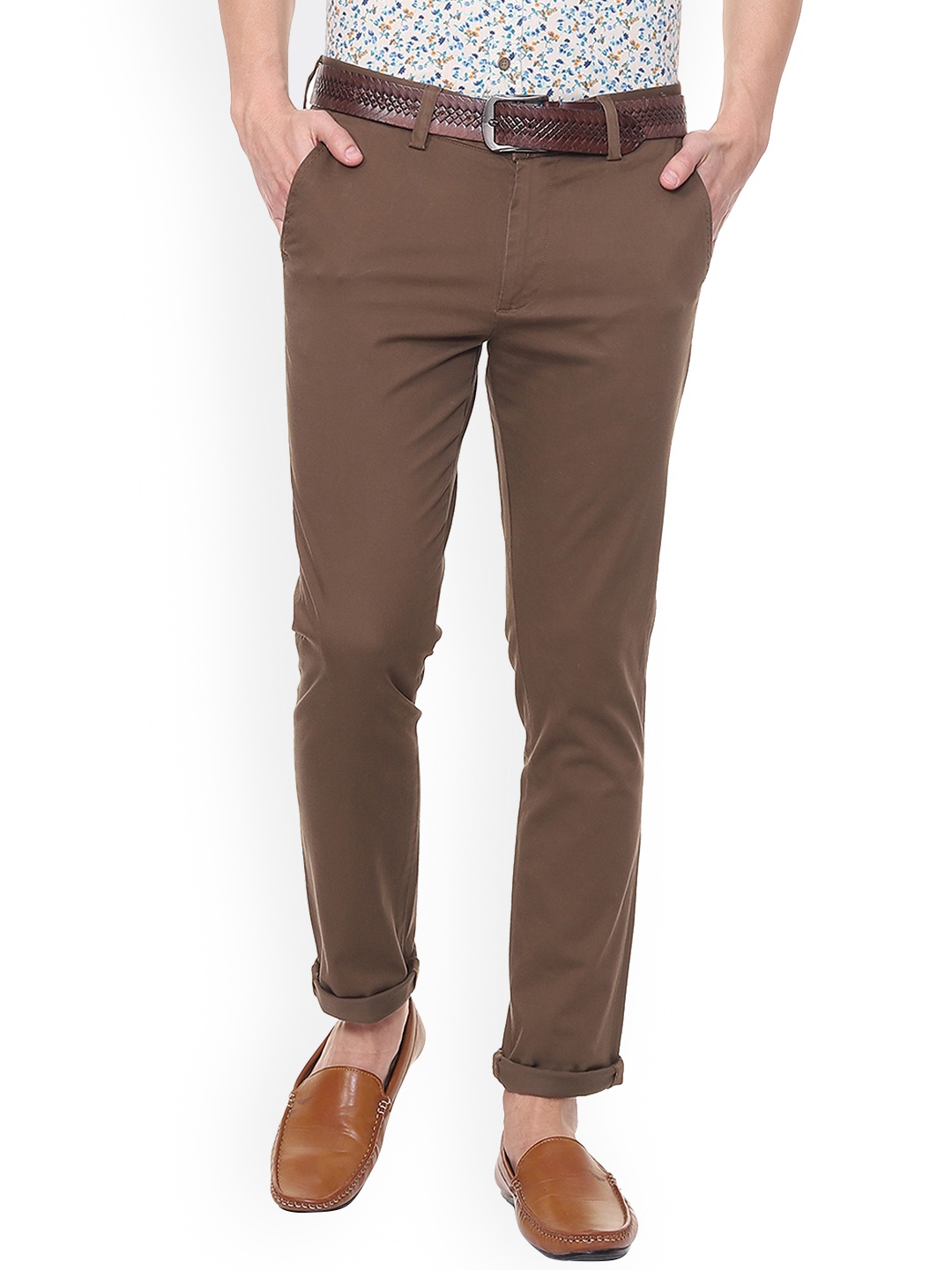 

People Men Brown Slim Fit Solid Regular Trousers