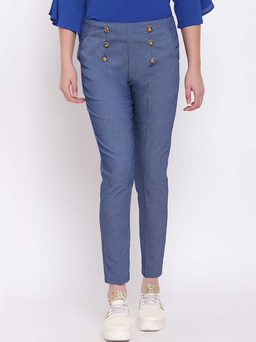 

RIVI Women Blue Slim Fit Solid Regular Trousers