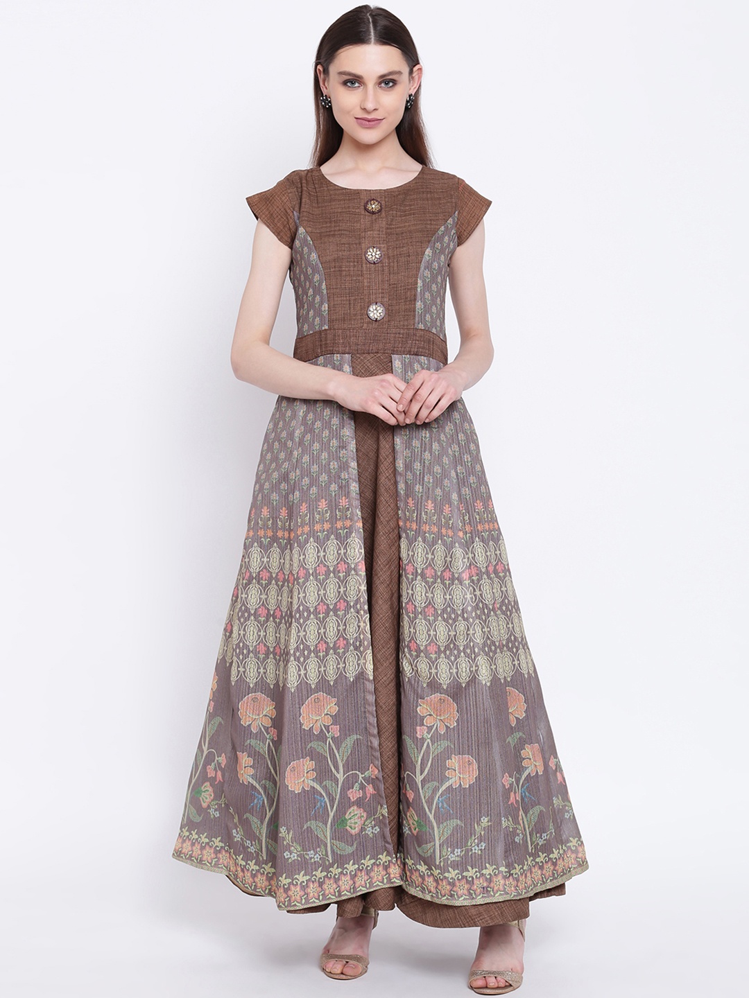 

Kvsfab Women Brown Printed Ethnic Maxi Dress