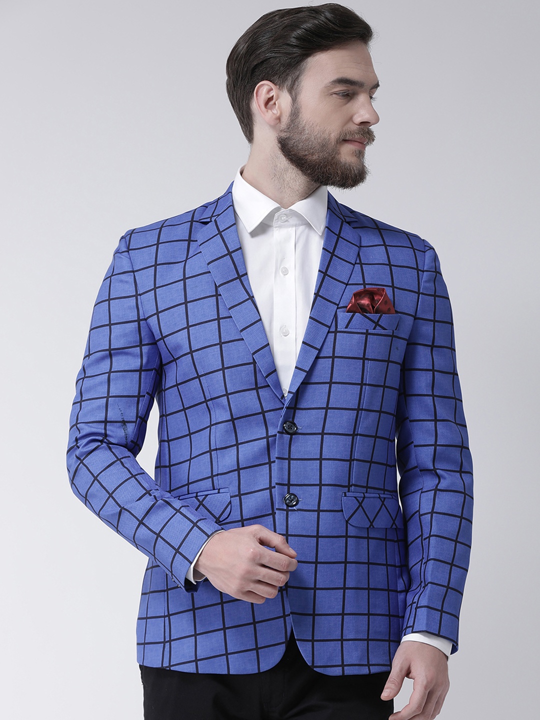 

Hangup Men Blue Checked Regular Fit Single-Breasted Blazer