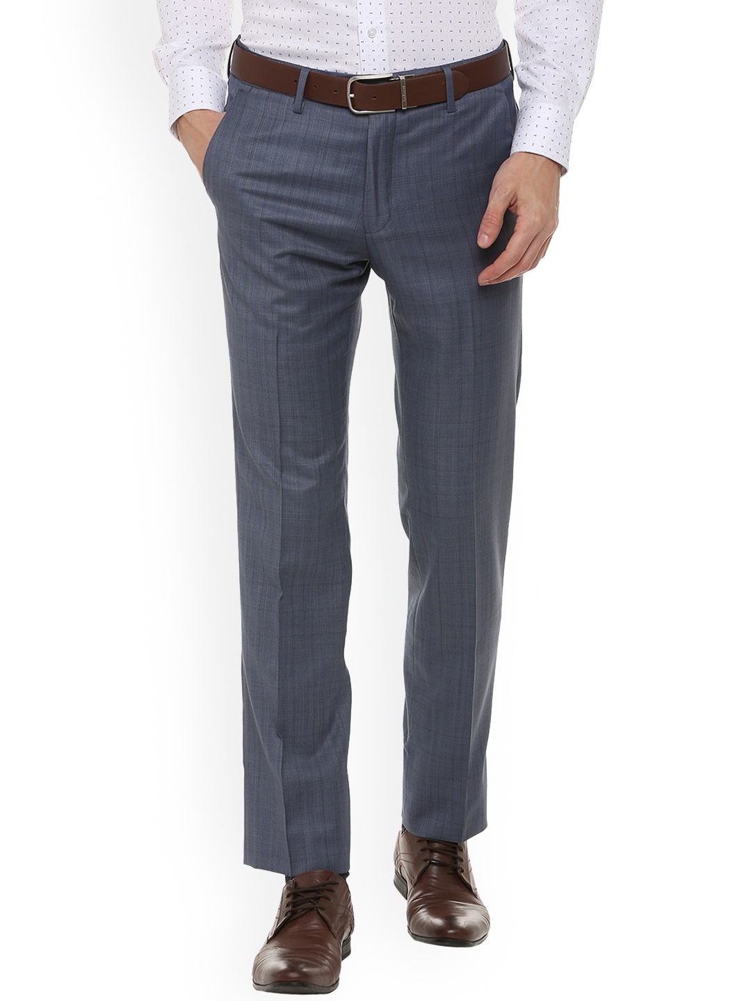 

Van Heusen Men Blue Slim Fit Self Design Formal Trousers