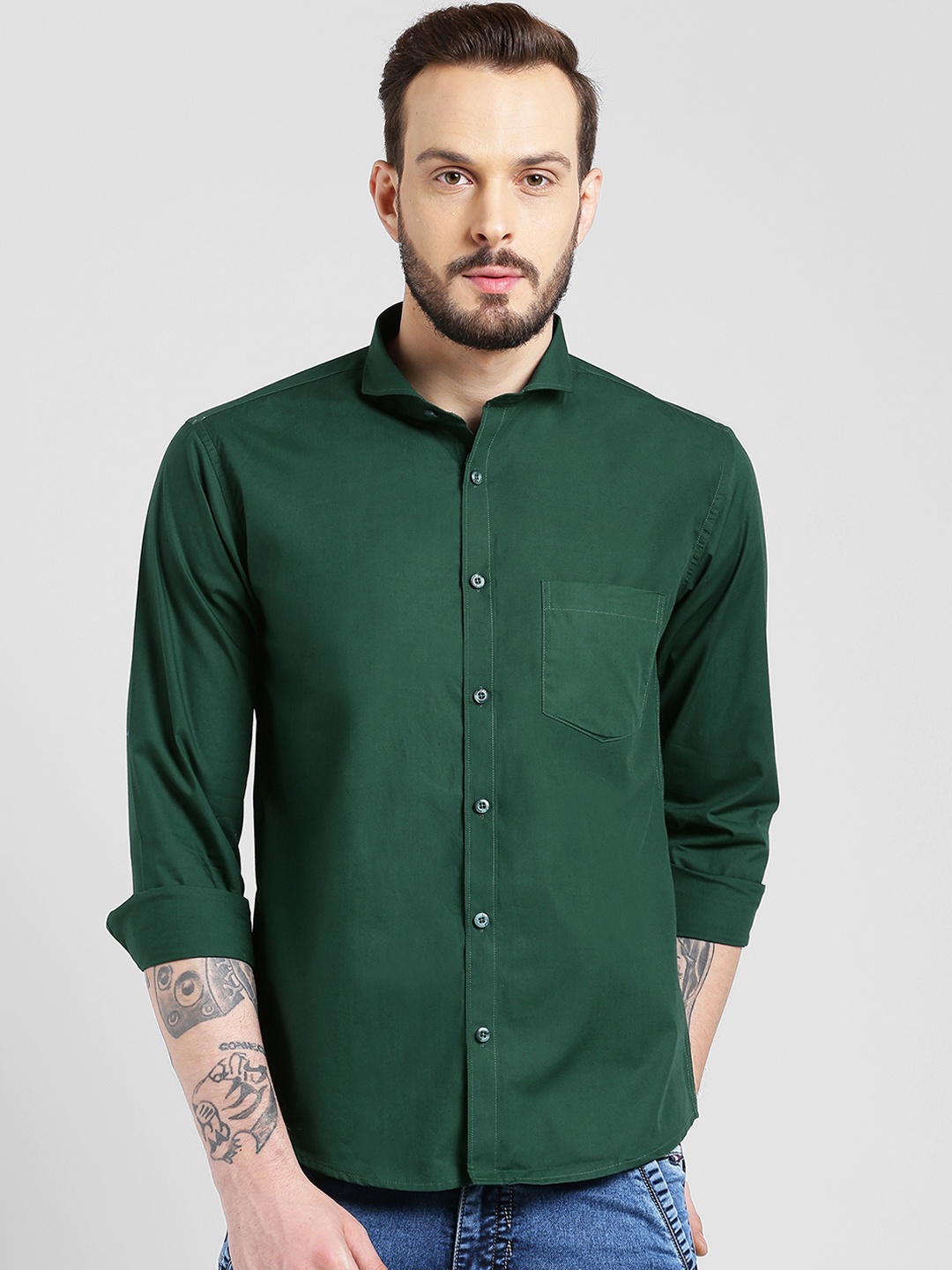 

Being Fab Men Green Slim Fit Solid Casual Shirt