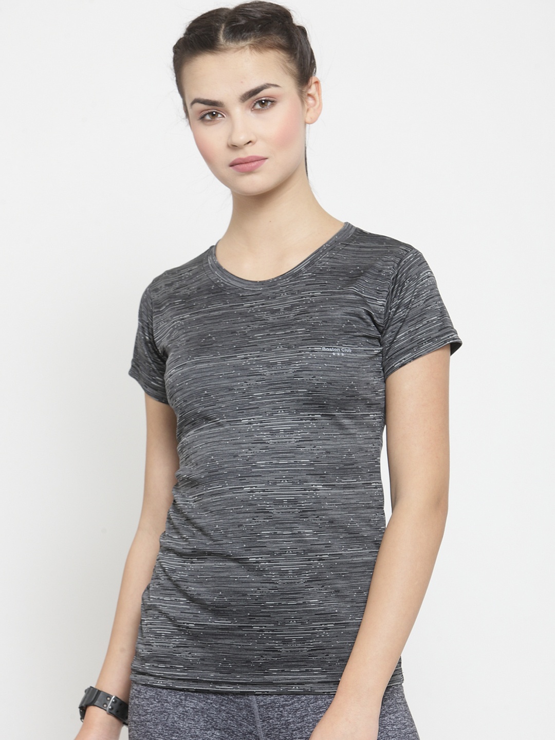 

Boston Club Women Black Striped Round Neck T-shirt