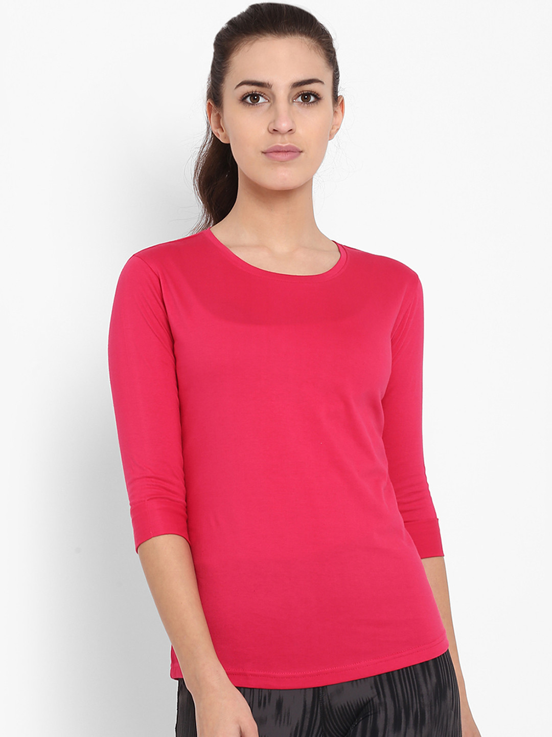 

appulse Women Fuchsia Pink Solid Round Neck T-shirt