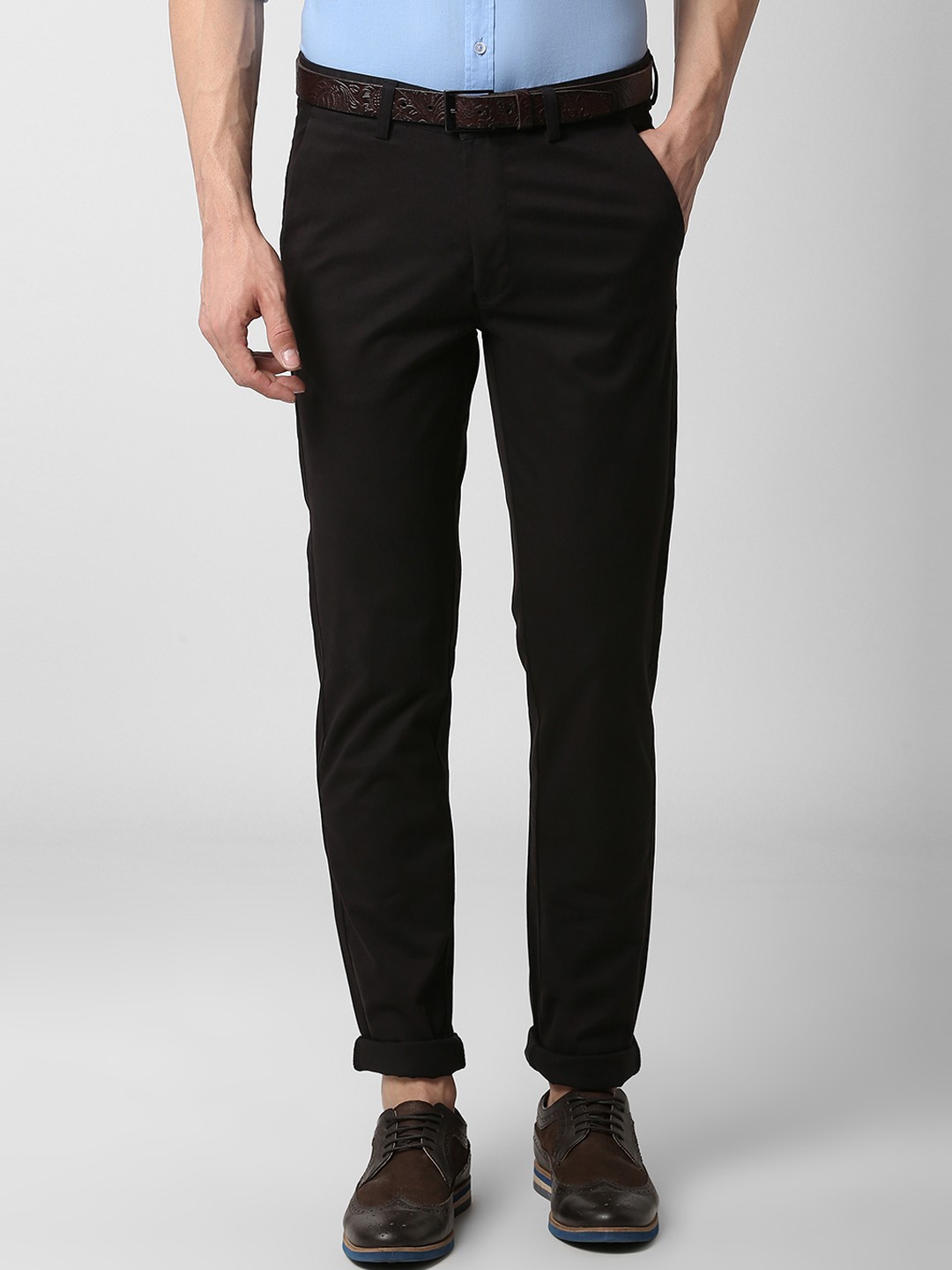 

Peter England Men Black Slim Fit Solid Regular Trousers